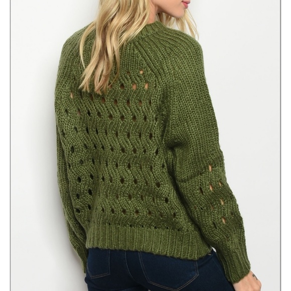 Olive Open Weave Sweater - Picture 2 of 7